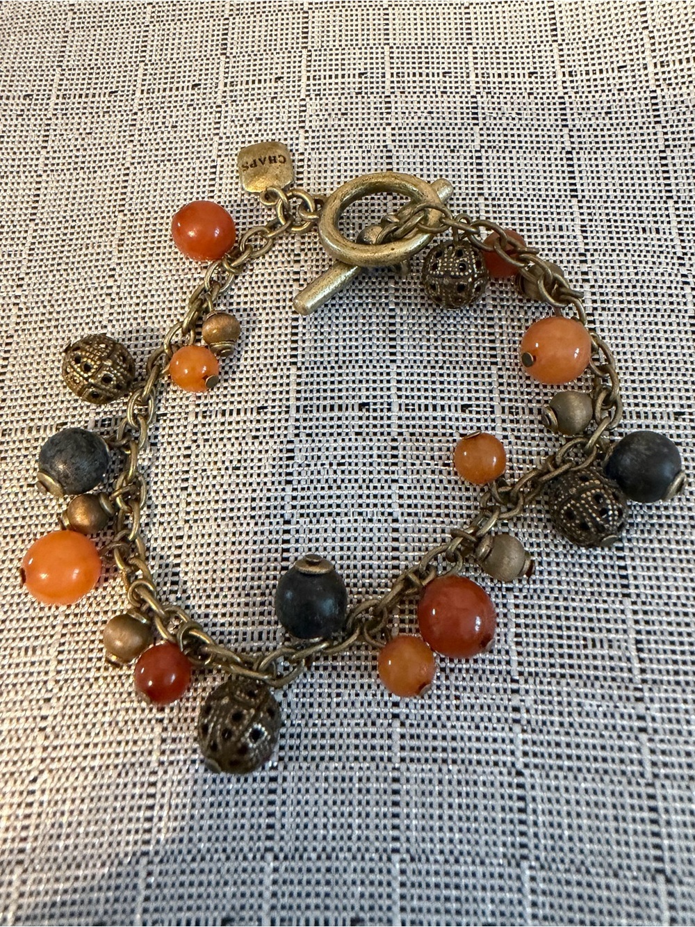 Vintage Chaps Beaded Charm Bracelet - Orange and Black Beads
